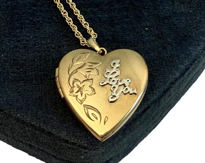 Vintage Two-Tone Heart Locket Love Necklace: 14K Gold Filled 2 Photo, Timeworn Treasure