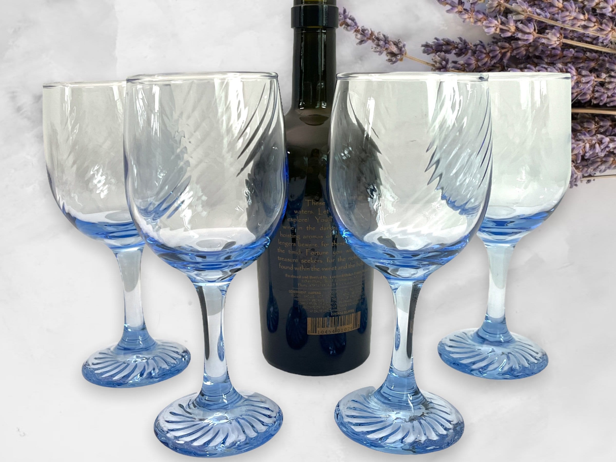 Vintage Set of 4 Misty Blue Swirl by Libbey Wine Glasses - Stemware