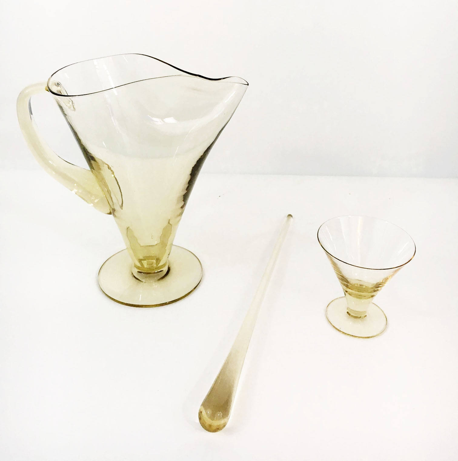 Vintage Martini Set Smoke Gray Glass Cocktail Pitcher with Matching