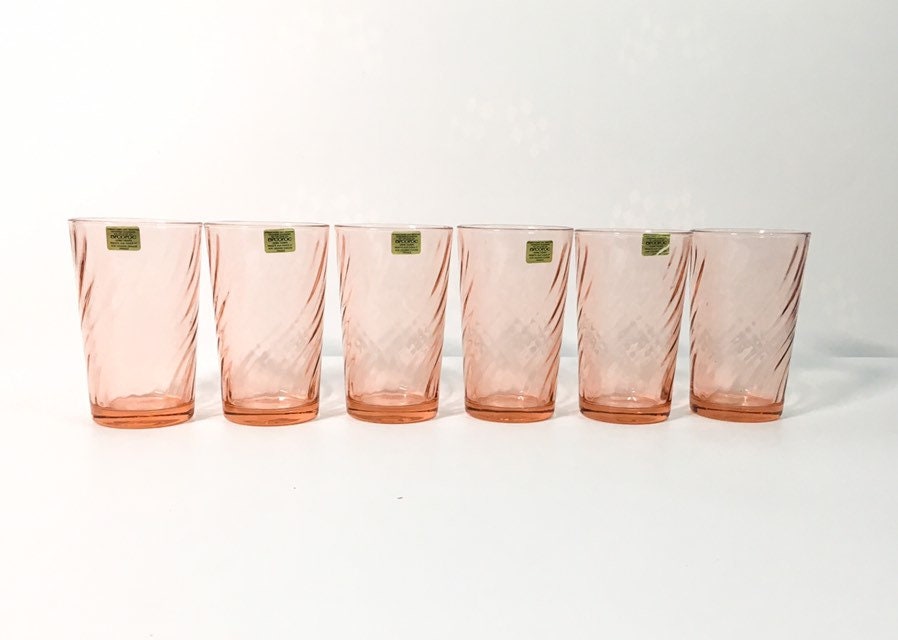 Vintage Set Of 6 Roasline Luminarc France Pink Drinking Glasses 6 Late Mid Century Tumblers