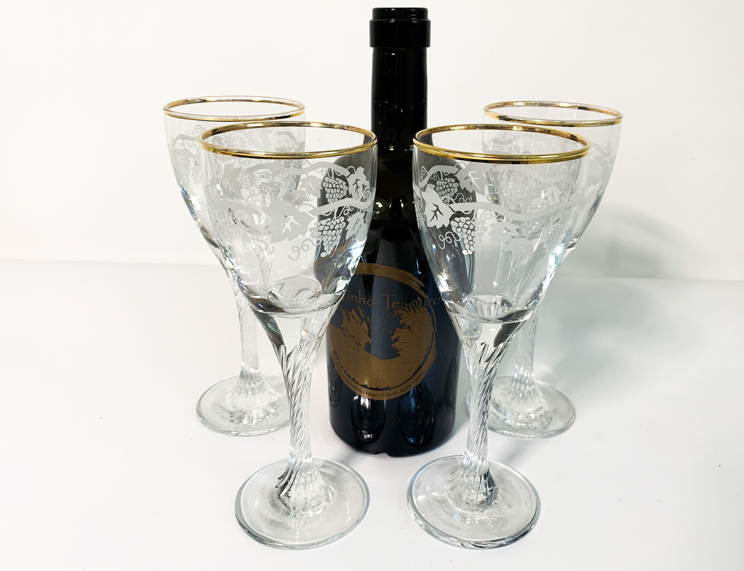 Vintage Crystal Champagne Coupe Gold Rim Glasses, Set of 4