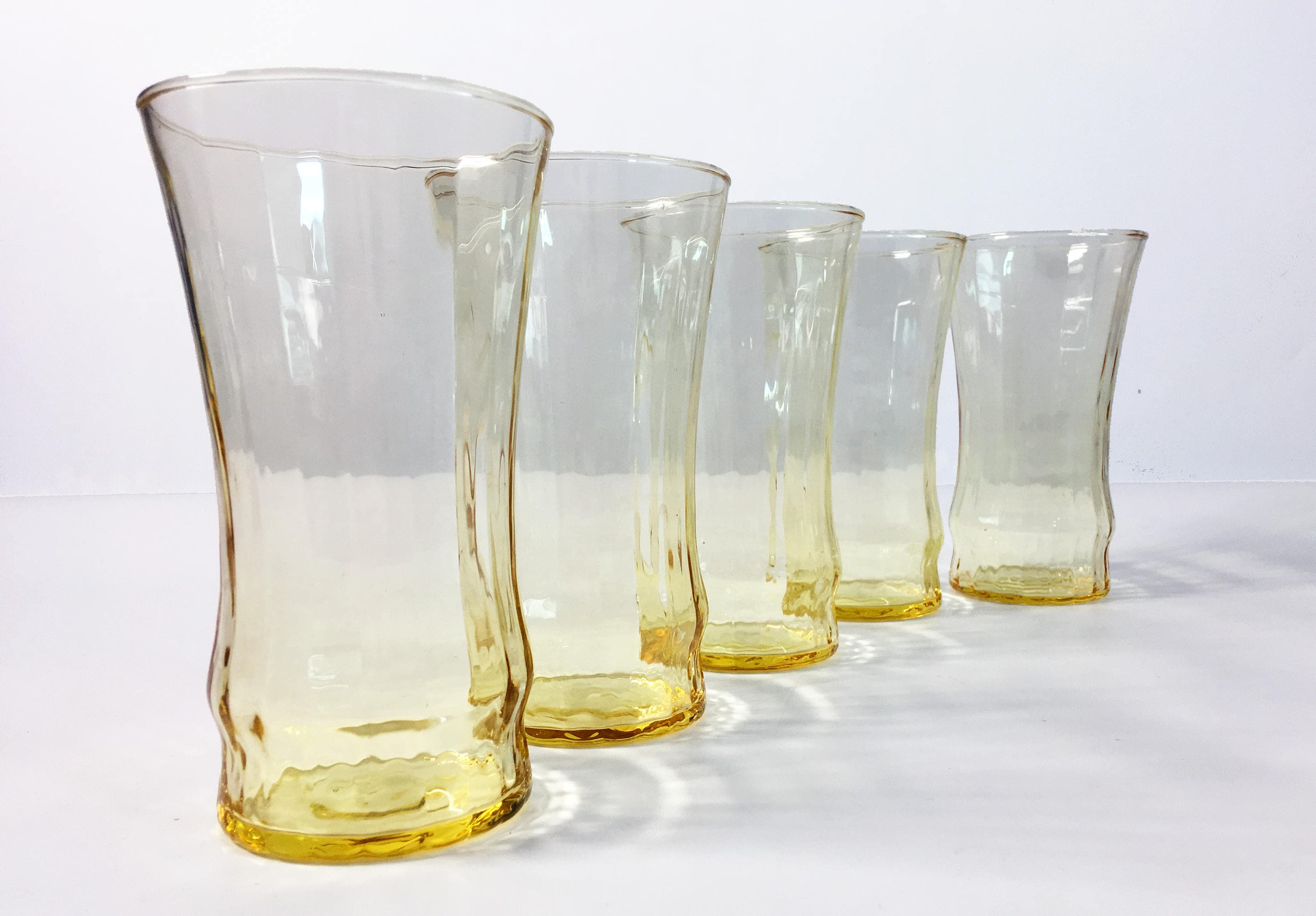 5 Vintage Yellow Drinking Glasses Yellow Set of 5 Libbey Tall Yellow