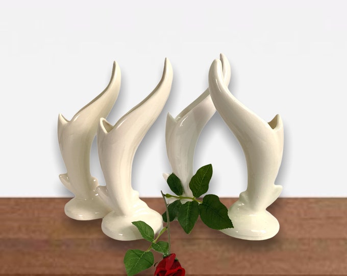 Set 4 Vintage Off-white Vases Art Deco Style Retro Home Decor Four Floral Vases Unique Boho Style