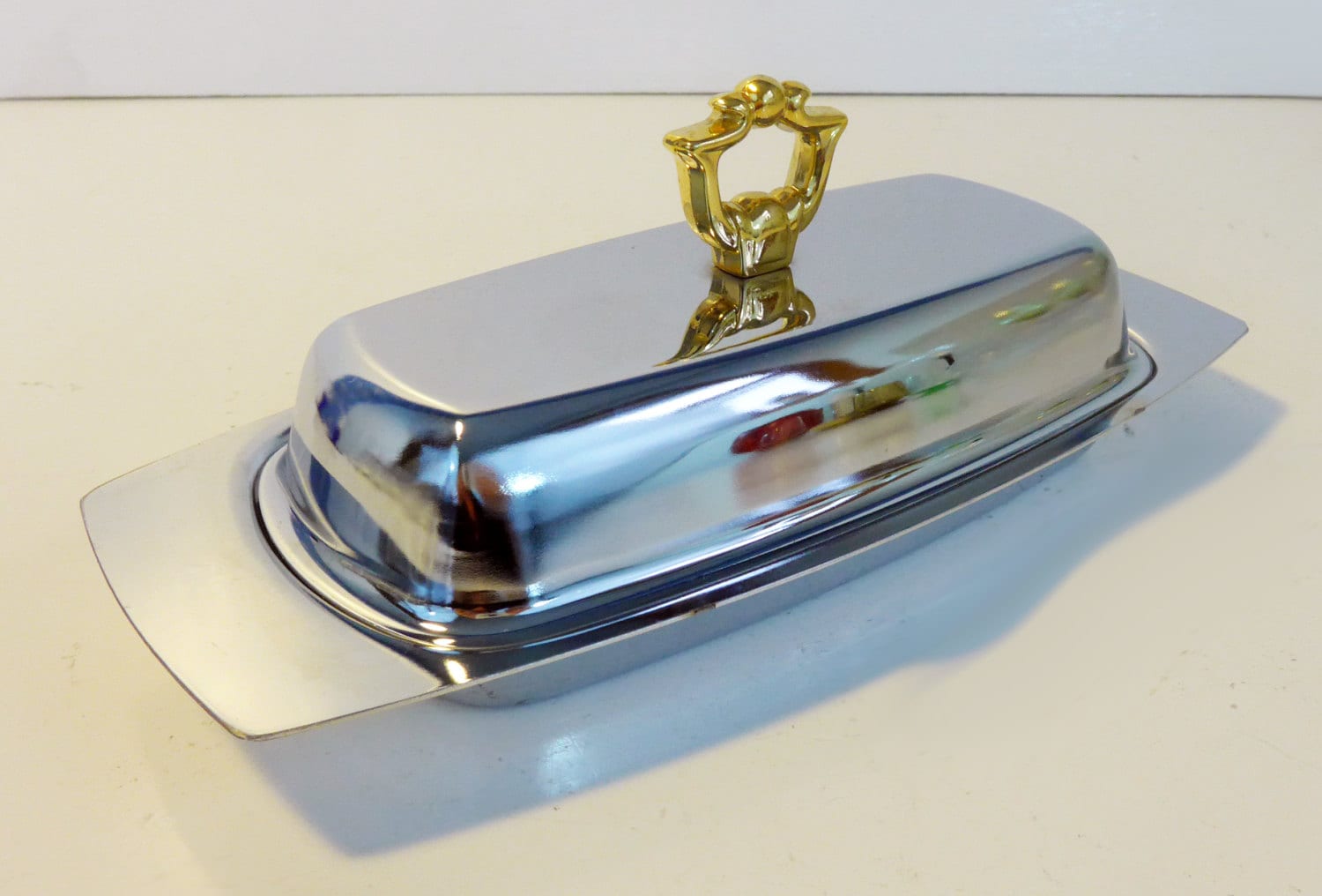 Butter Dish Vintage Kromex Butter Dish Cover & Glass Insert 3 Pc