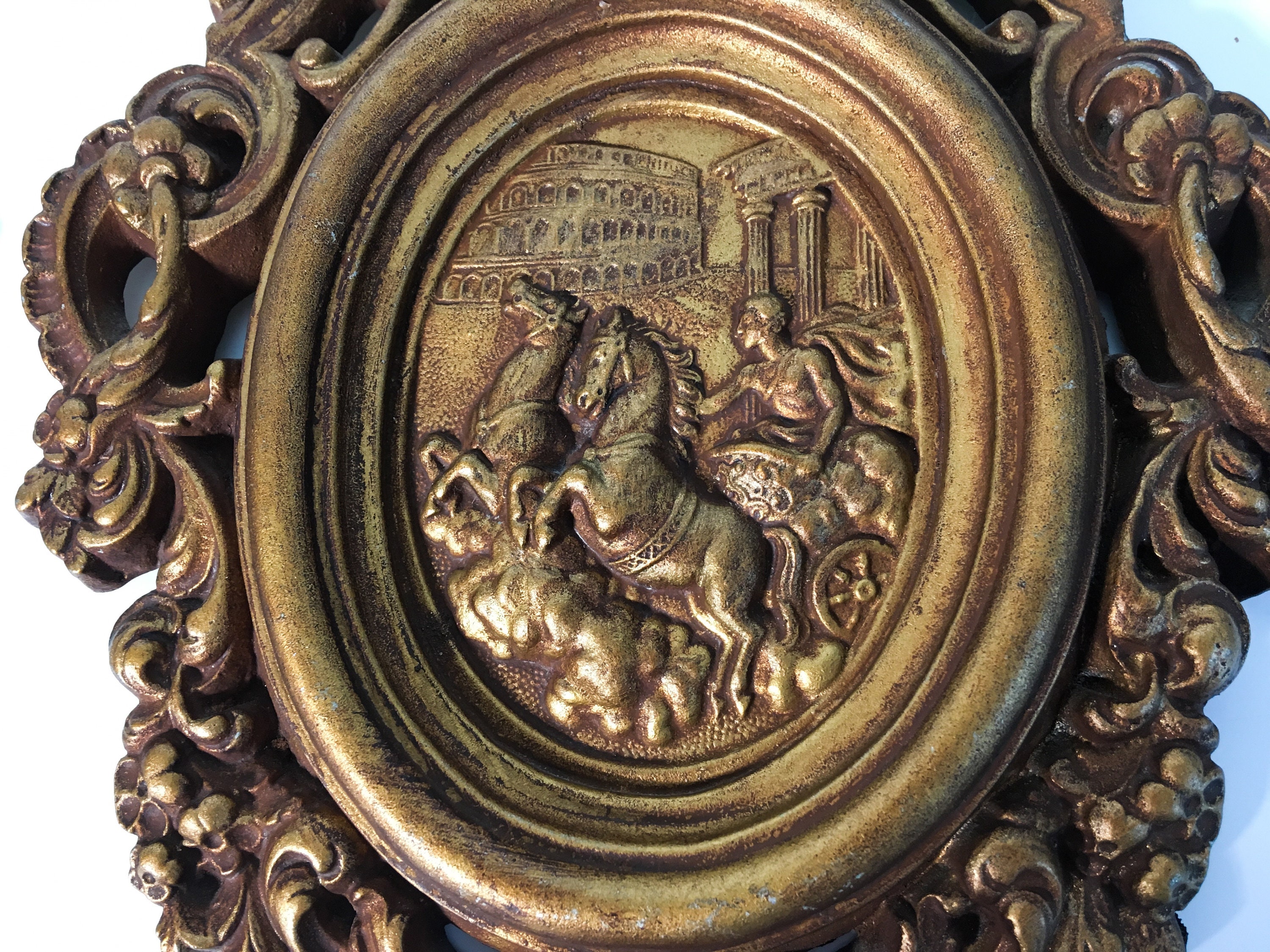 Pair Vintage Universal Statuary Wall Hangings Plaques 2 Heavy Ornate