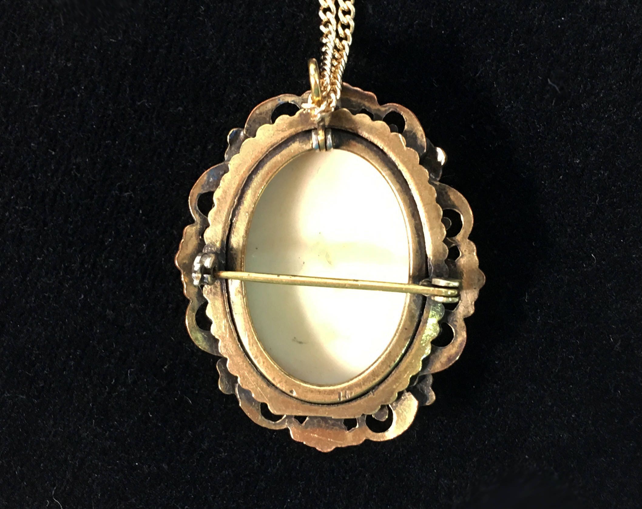 Vintage Cameo Pendant on 14K Gold Filled Chain - Large Oval Retro Cameo ...