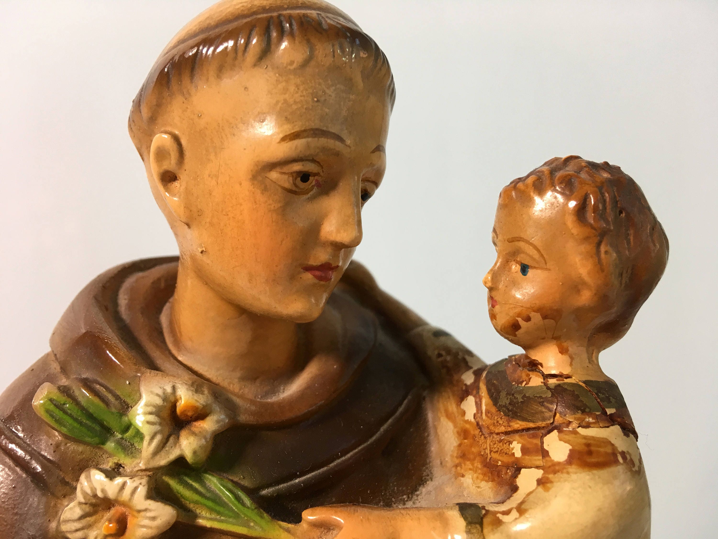 Vintage Chalkware St. Anthony w/ Christ Child Statue Religious Chippy