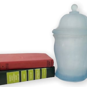 Vintage Indiana Glass Tiara Jar: Baby Blue Frosted Apothecary Candy Display