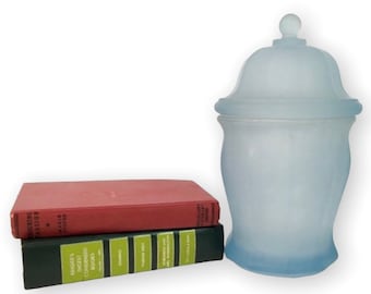 Vintage Indiana Glass Tiara Baby Blue Satin Frosted Antique Apothecary Jar w/ Lid - Ginger / Candy Table Jar Display Home Decor 3 Available