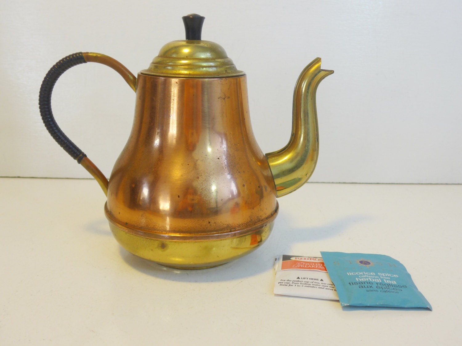 Copper & Brass Antique Coffee Pot or Urn, Gallery Cup Warmer