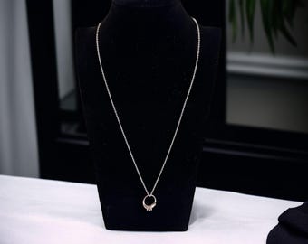 Vintage Silver & Simulated Garnet Baby Ring Necklace w/ 925 Chain - Petite Retro Baby Ring on Fine SS Chain - Gift for Girl - Unique Pendant