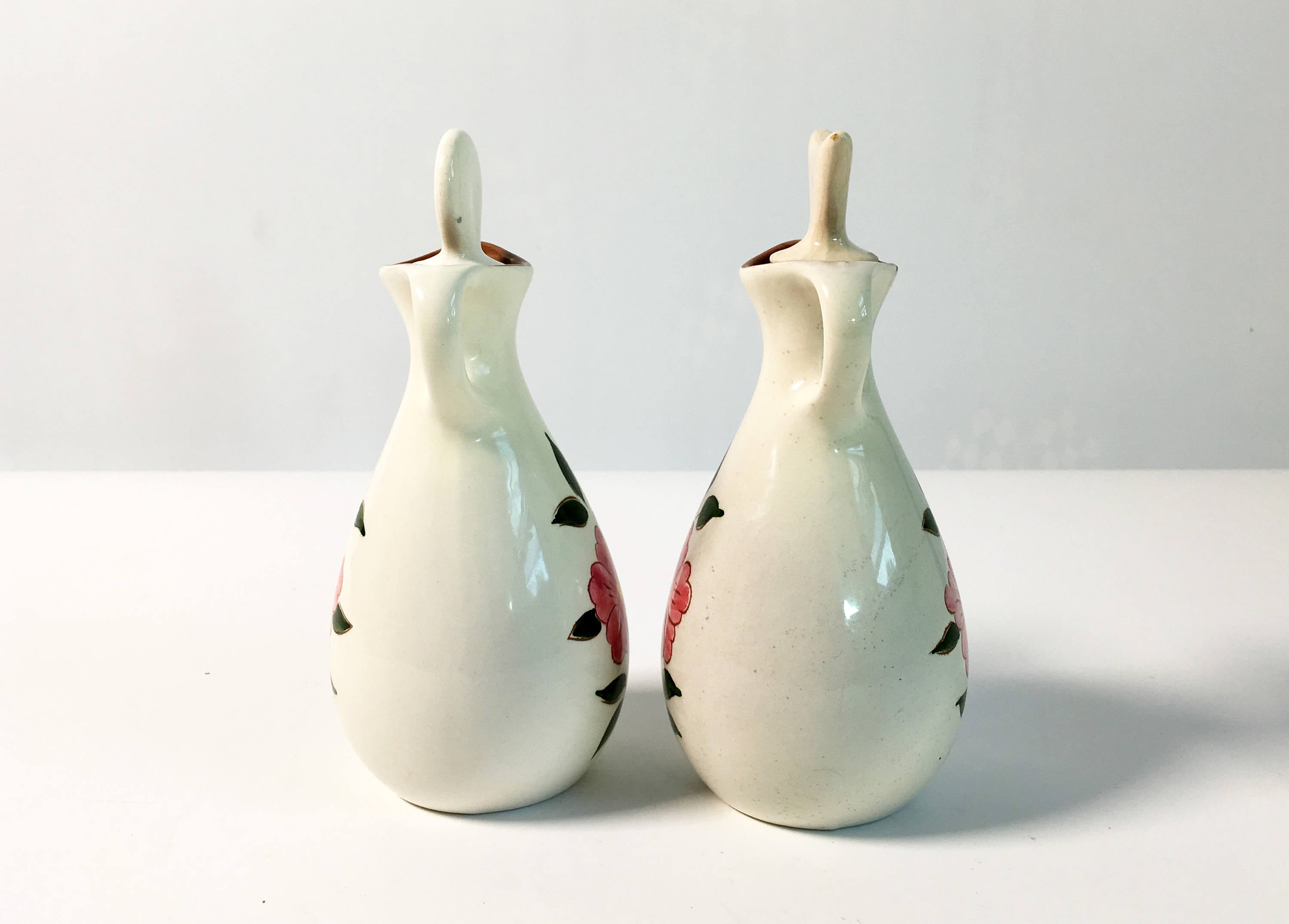 Mid Century Stangl Wild Rose Cruet Set Oil & Vinegar Cruets by Stangl