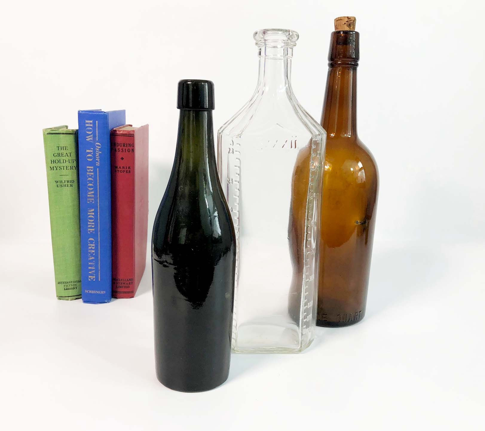 Vintage Tall Bottle Collection Brown Green Clear Glass Vase / Bottles