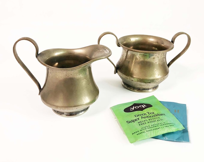 Vintage Sugar Creamer Set - Nickel Silver Empire Art Silver E. & J.B. Silver - Retro Silverplate Sugar and Creamer - Kitchen Serving Decor