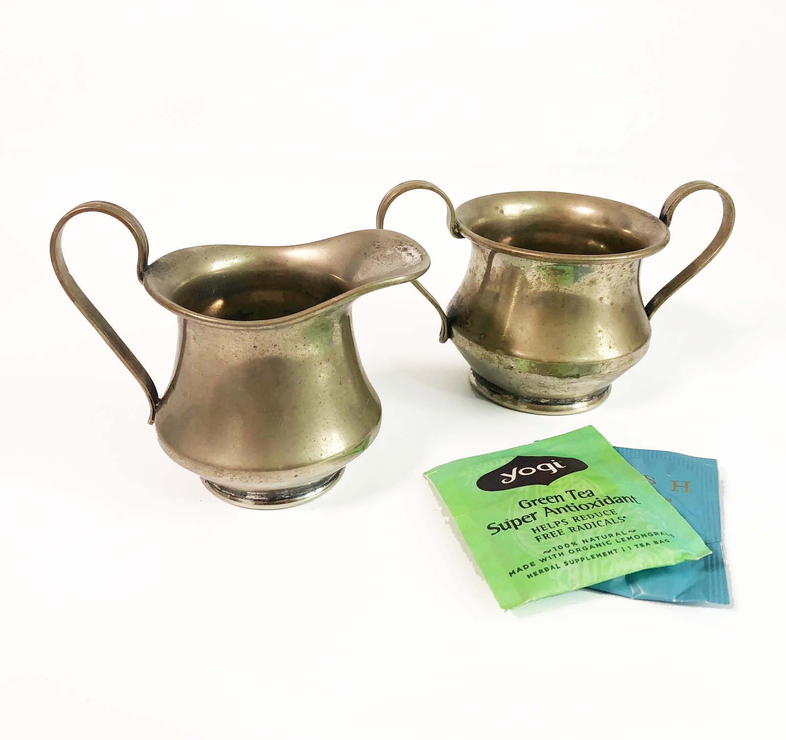 Vintage Sugar Creamer Set Nickel Silver Empire Art Silver E. & J.B