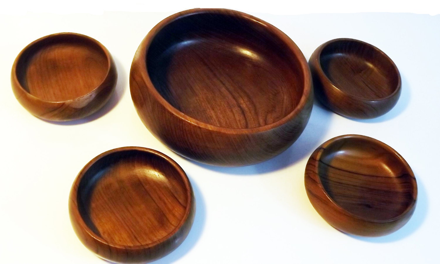 Wood Salad Bowls Set Of Vintage Wooden Rustic Teak Made In Gallery Photo