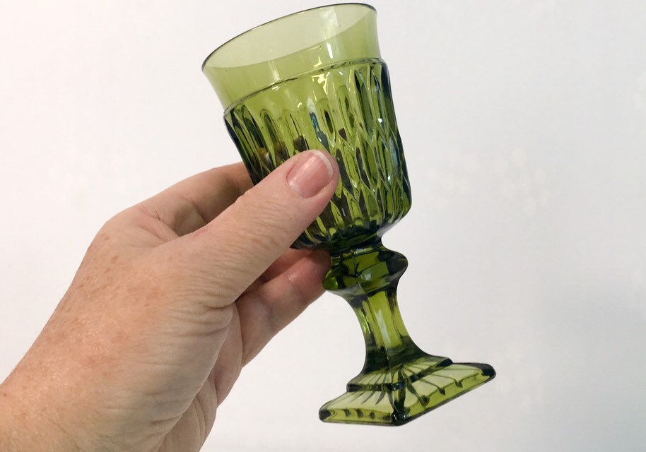 Vintage Wine Glasses Indiana Glass Mt Vernon Green Avocado Glasses
