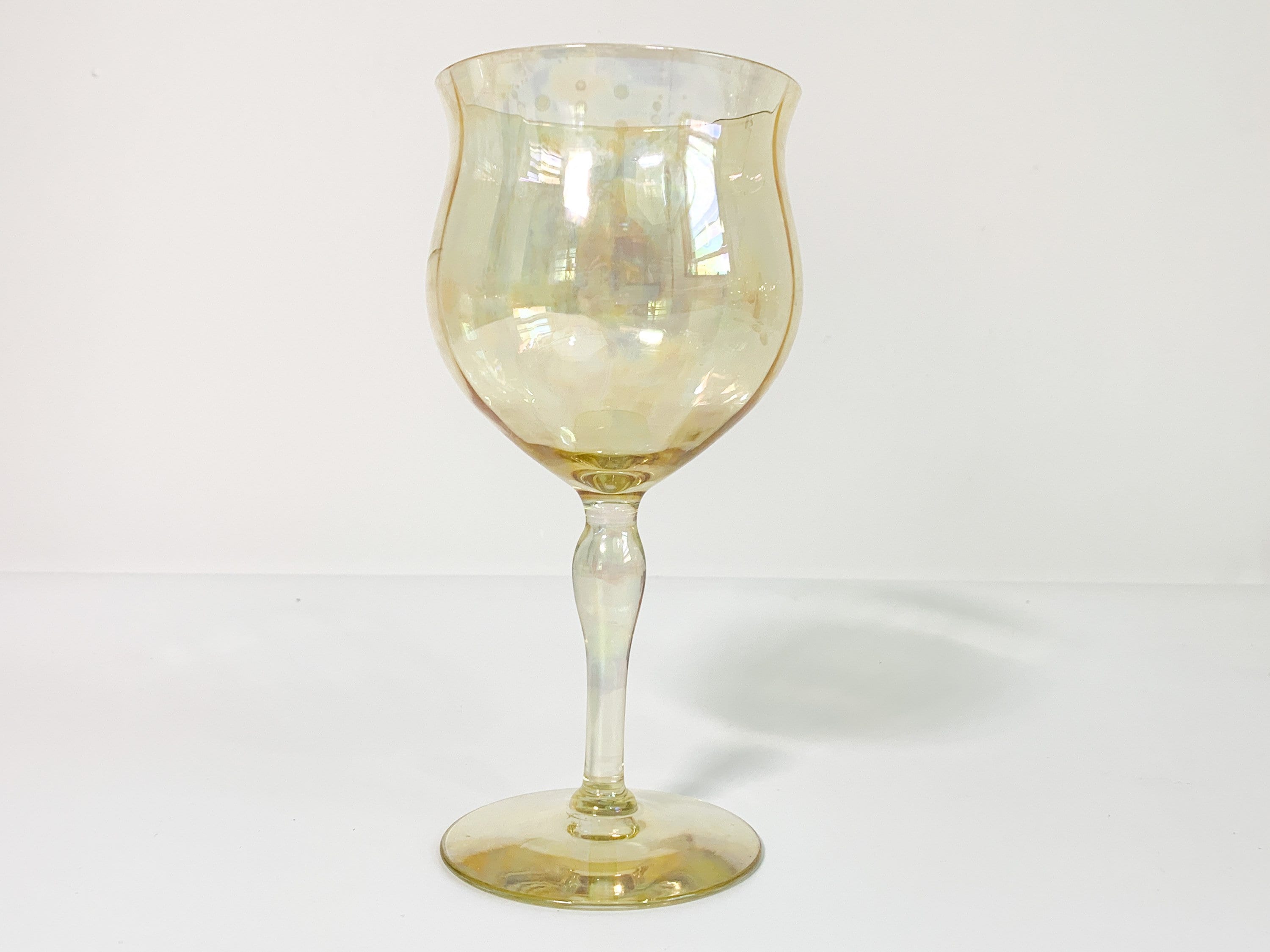 Vintage Set of 6 Iridescent Wine Glasses Light Peach Color Large