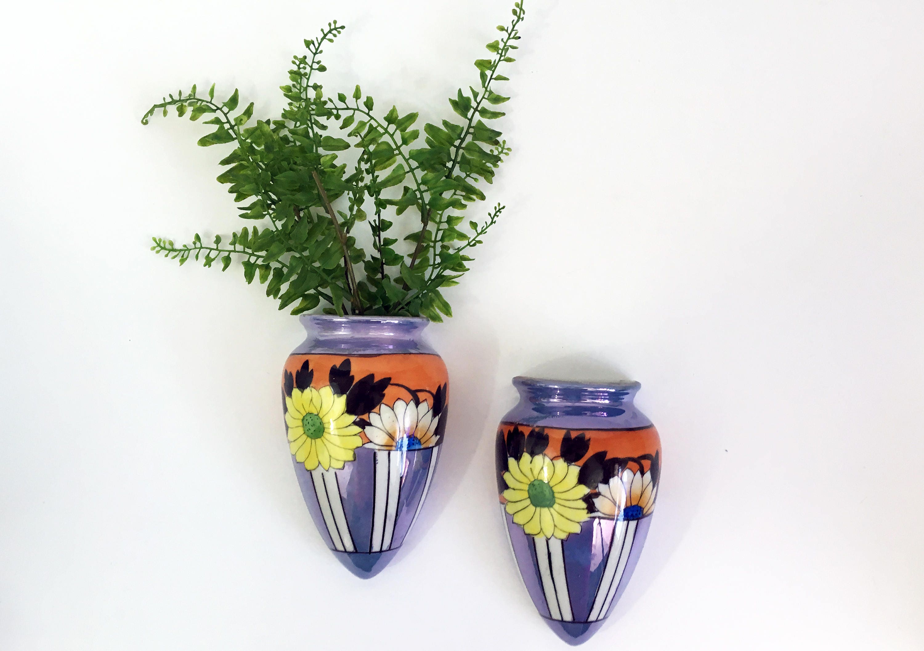 Vintage Pair Lusterware Pocket Vases 2 Ceramic Wall Pocket