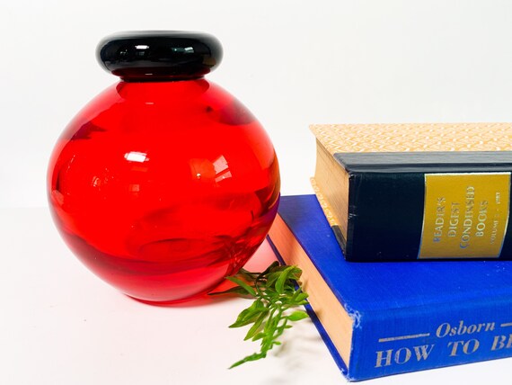 Vintage FORMIA Murano Art Glass Vase: Red & Black Mid-Century