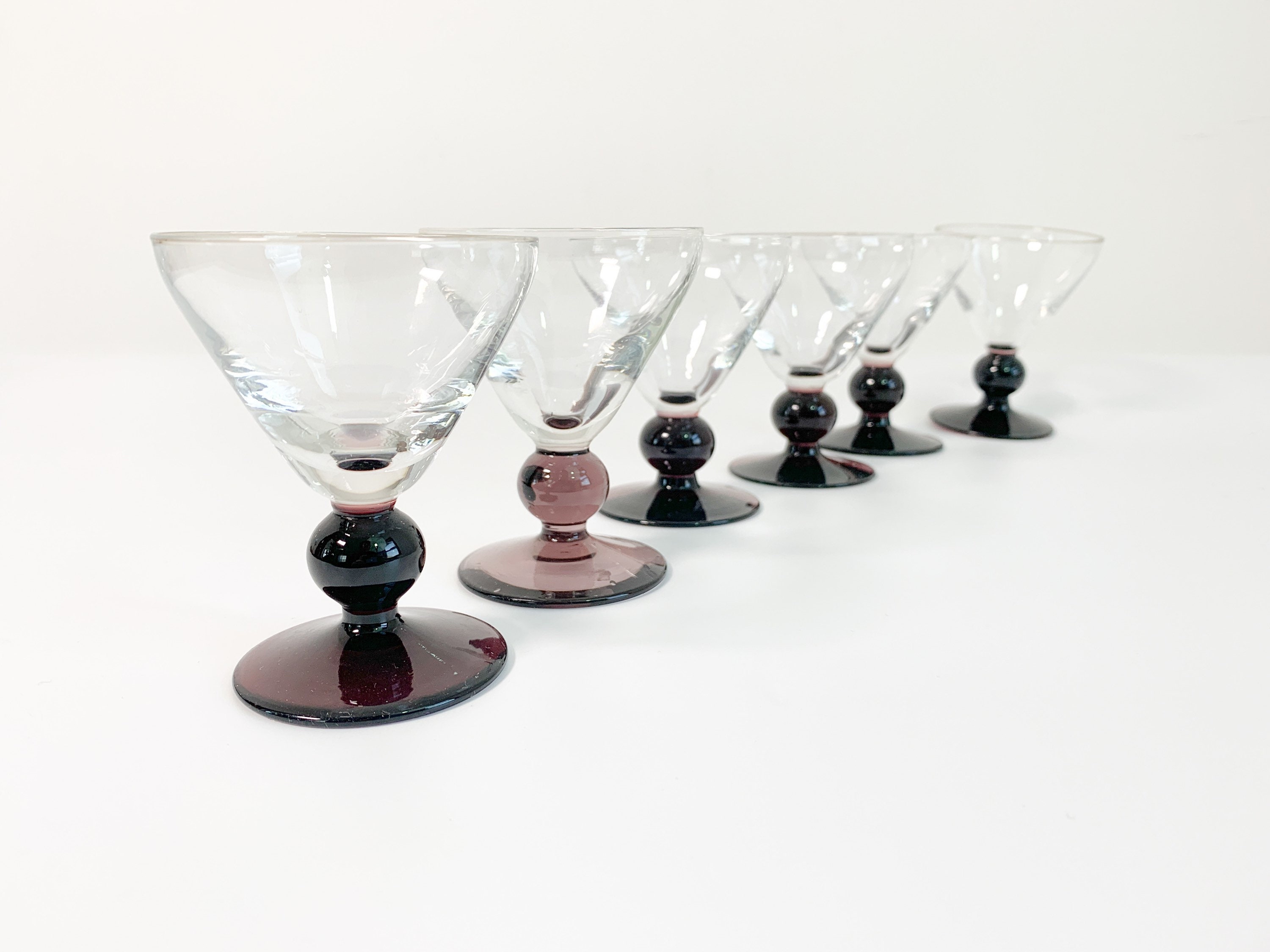 6 Vintage Purple Base Cordial Cocktail Glasses Set of Six Liquor