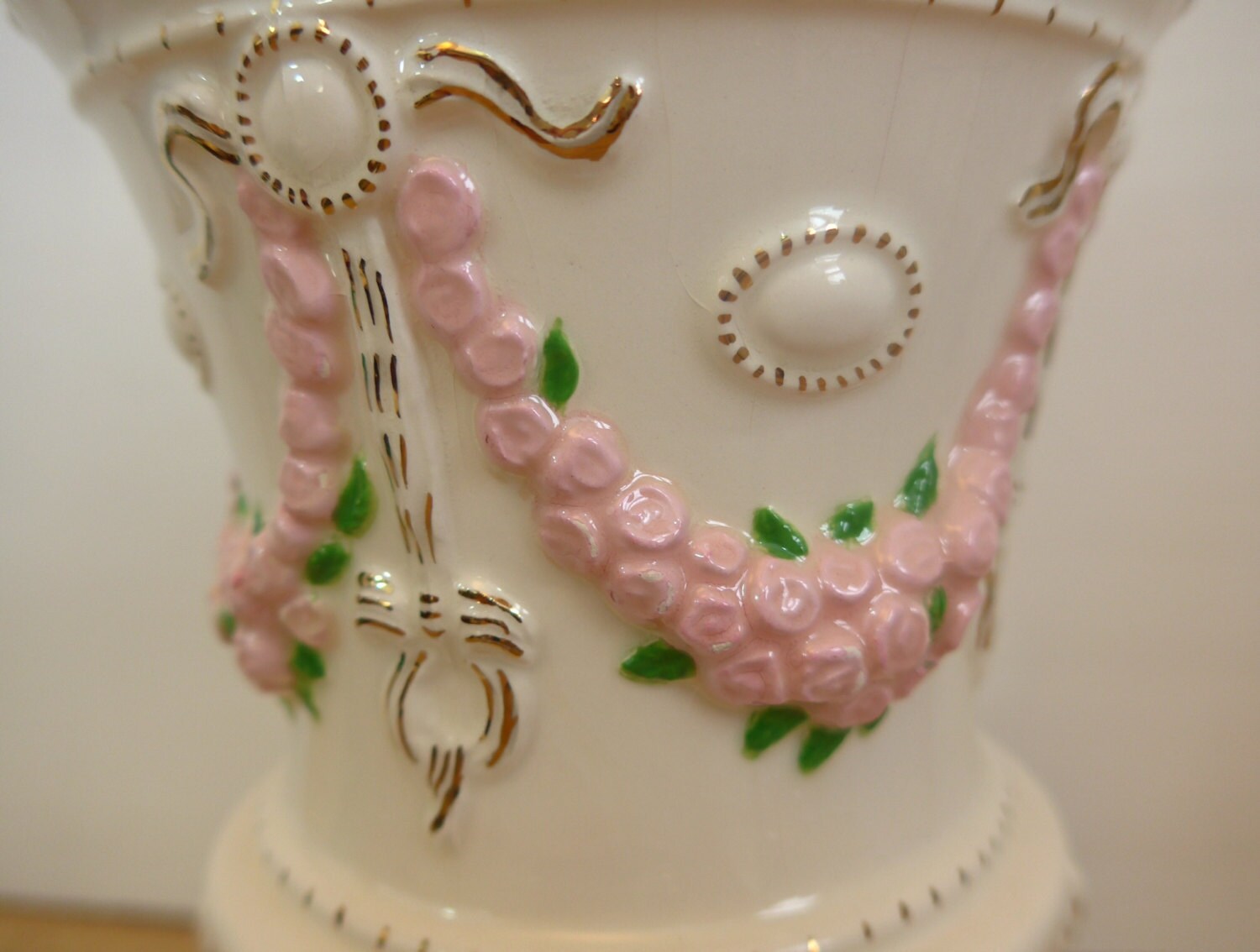 Arnel's Pottery Pedestal Jar with Lid Tall Ivory Apothecary Jar Pink