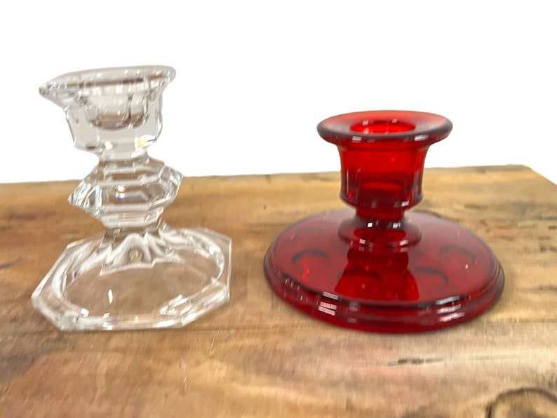 Vintage Glass Candleholders Mix 2nd Time Around Collection 6 Retro Colorful Home Decor Candlestick Holders Depression Era thru Mid Century image 4