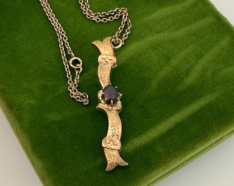 Vintage Garnet on Gold Plate Metal Pendant Necklace -  Repurposed Buckle Pin Antique