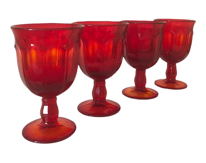 Red Noritake Perspective Wine Glasses - Vintage Set of 4 Amberina Red to Yellow Four Glass Retro Serving Entertaining Holiday Table