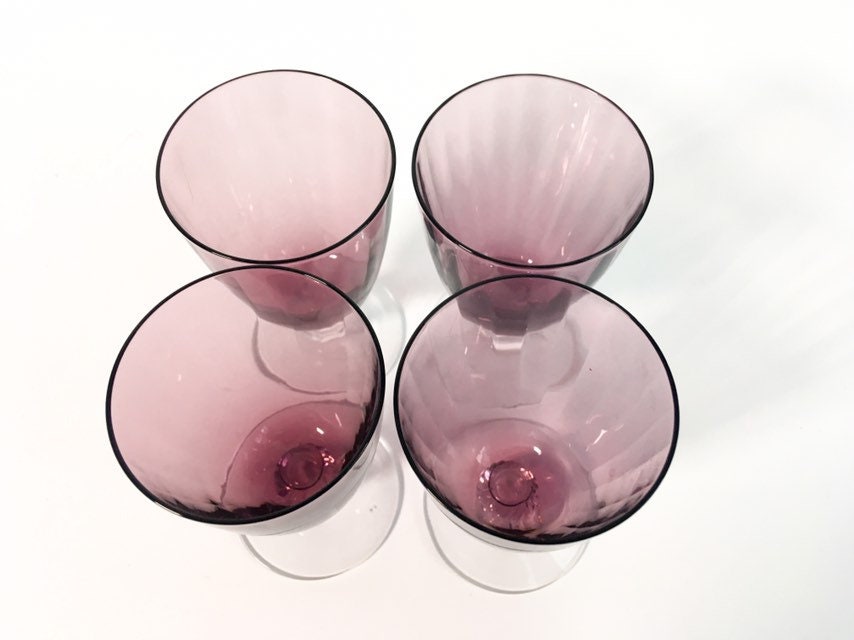 4 Vintage Purple Cordial Glasses Aurora Amethyst by Frye w/ Clear Stems
