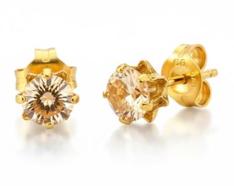 Vintage 12K Gold Filled Stud Earrings w/ Clear Glass Gem & Post Backs - Classic Retro Jewelry ZZ Maker’s Mark