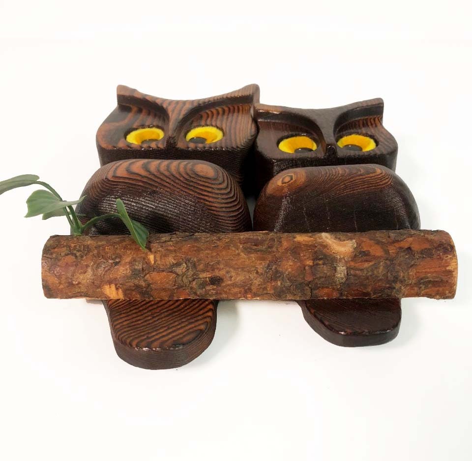 Vintage Wood Owl Green Mountain Wooden 1970s Wall Hanging Kitsch