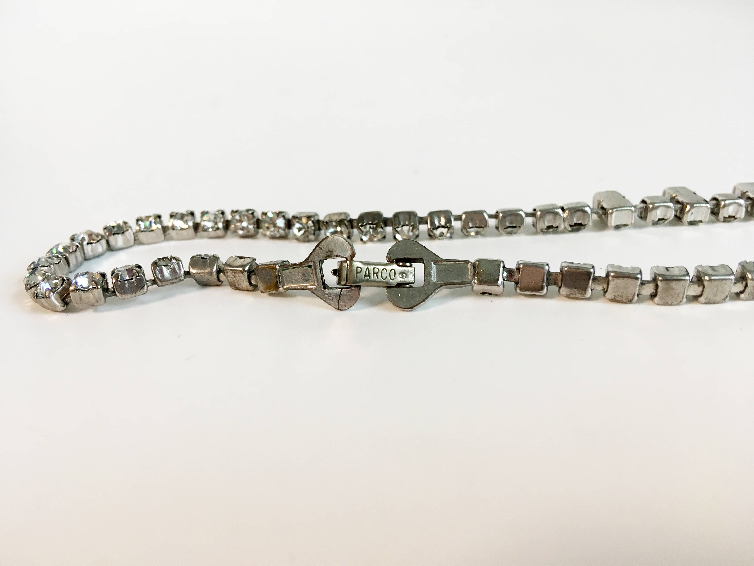 Vintage Parco Signed Rhinestone Choker Necklace Faceted Round Rhinestone Gold Tone Metal