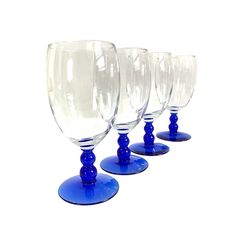 Vintage Set 4 Cobalt Blue Iced Tea Glasses Retro Large Water Etsy