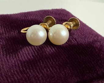 Vintage 12K Gold Filled Pearl Earrings – Mid Century Screw Back Wedding Jewelry