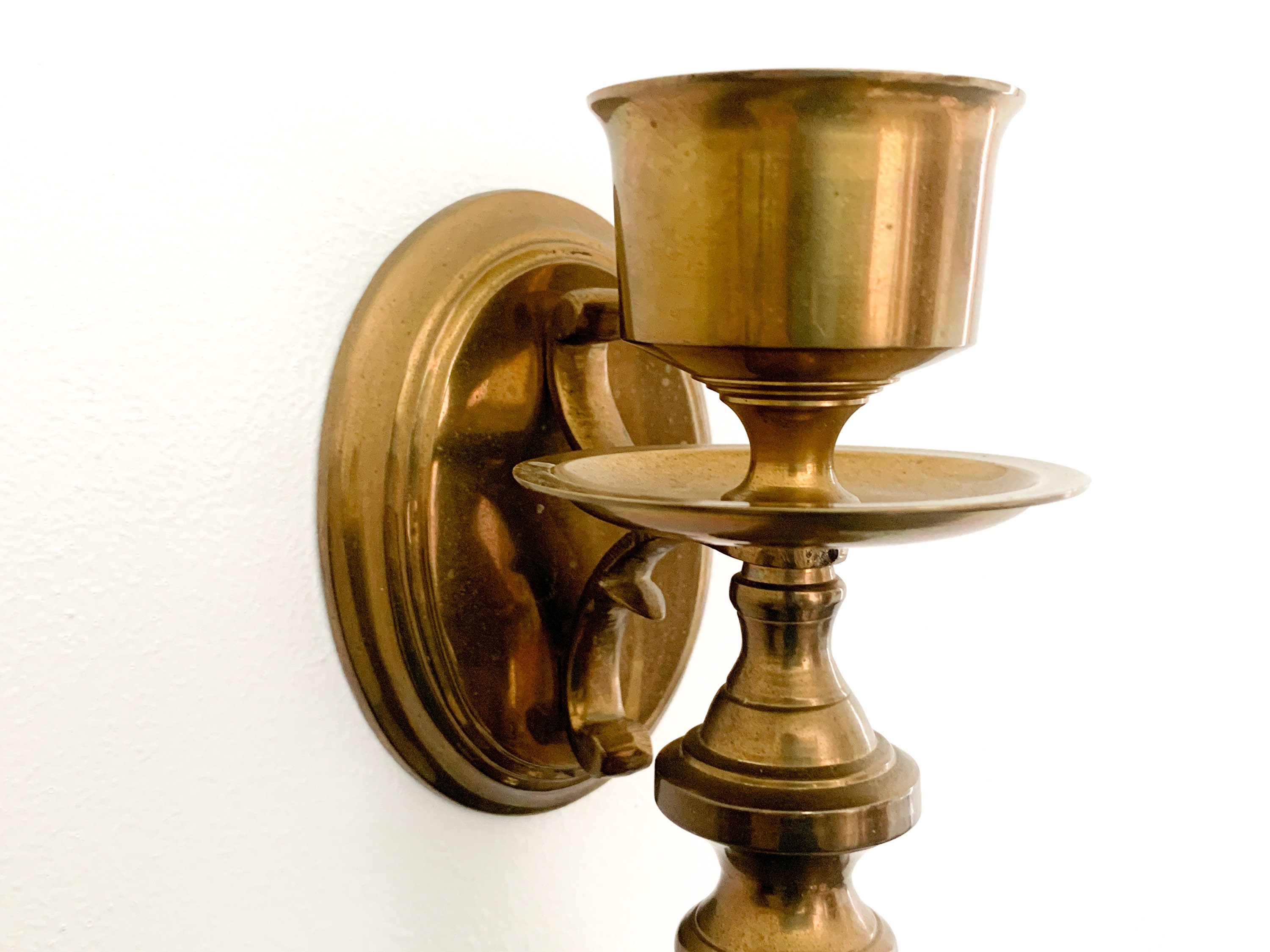 Single Vintage Brass Wall Sconce Mid Century Tall Long Solid Brass