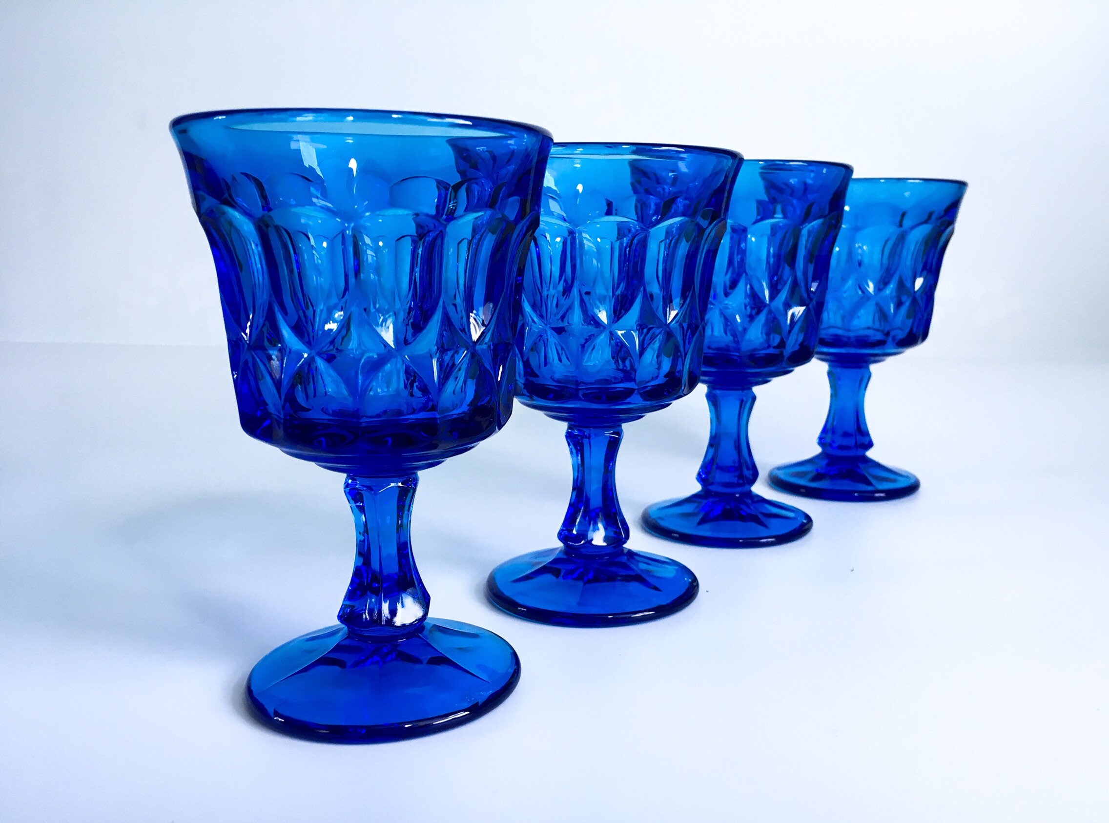 Set of 4 blue tinted wine glasses #BlueGlass #VintageWineGlasses #Love –  Vintage Plates Company