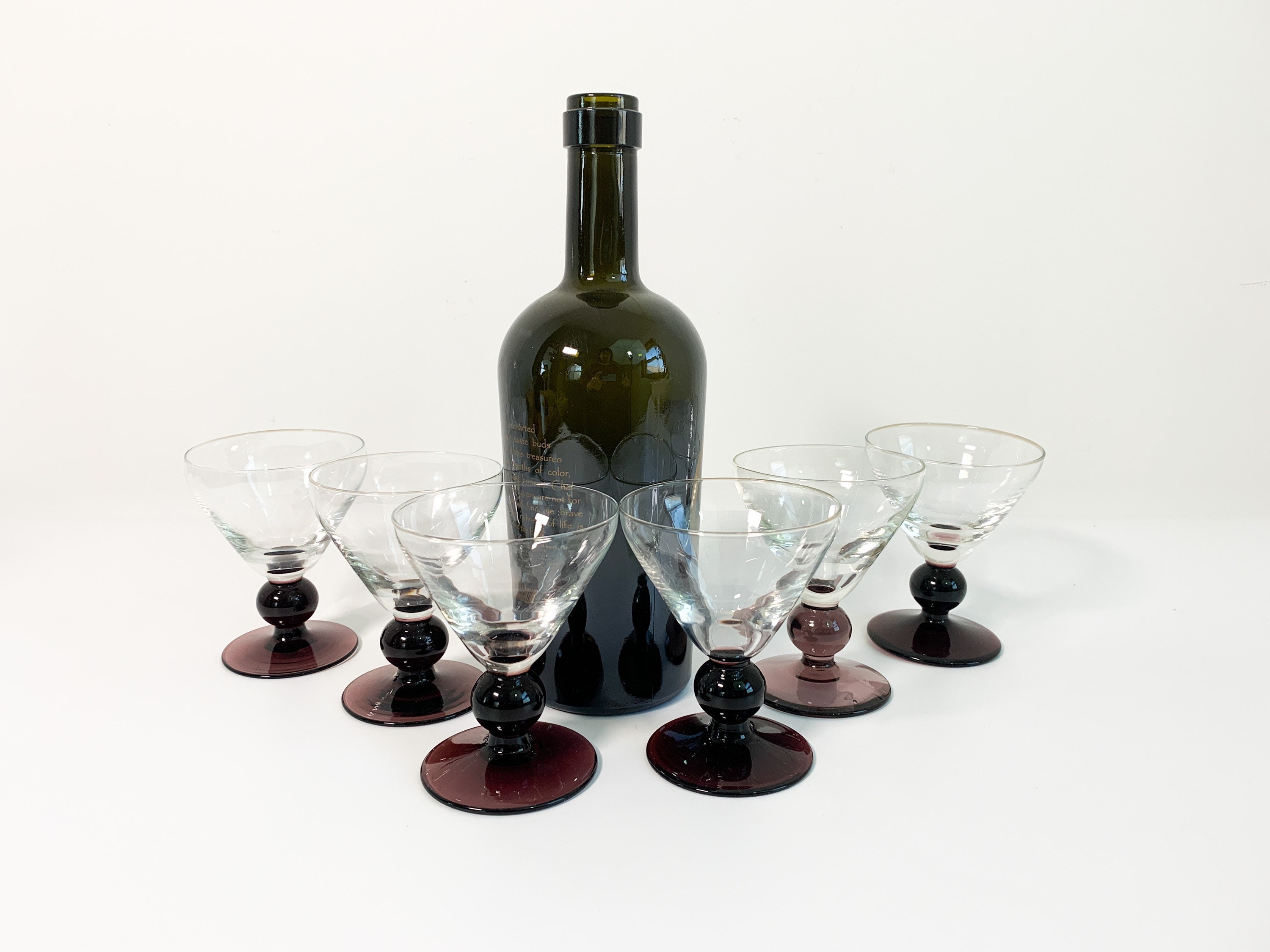 6 Vintage Purple Base Cordial Cocktail Glasses Set of Six Liquor