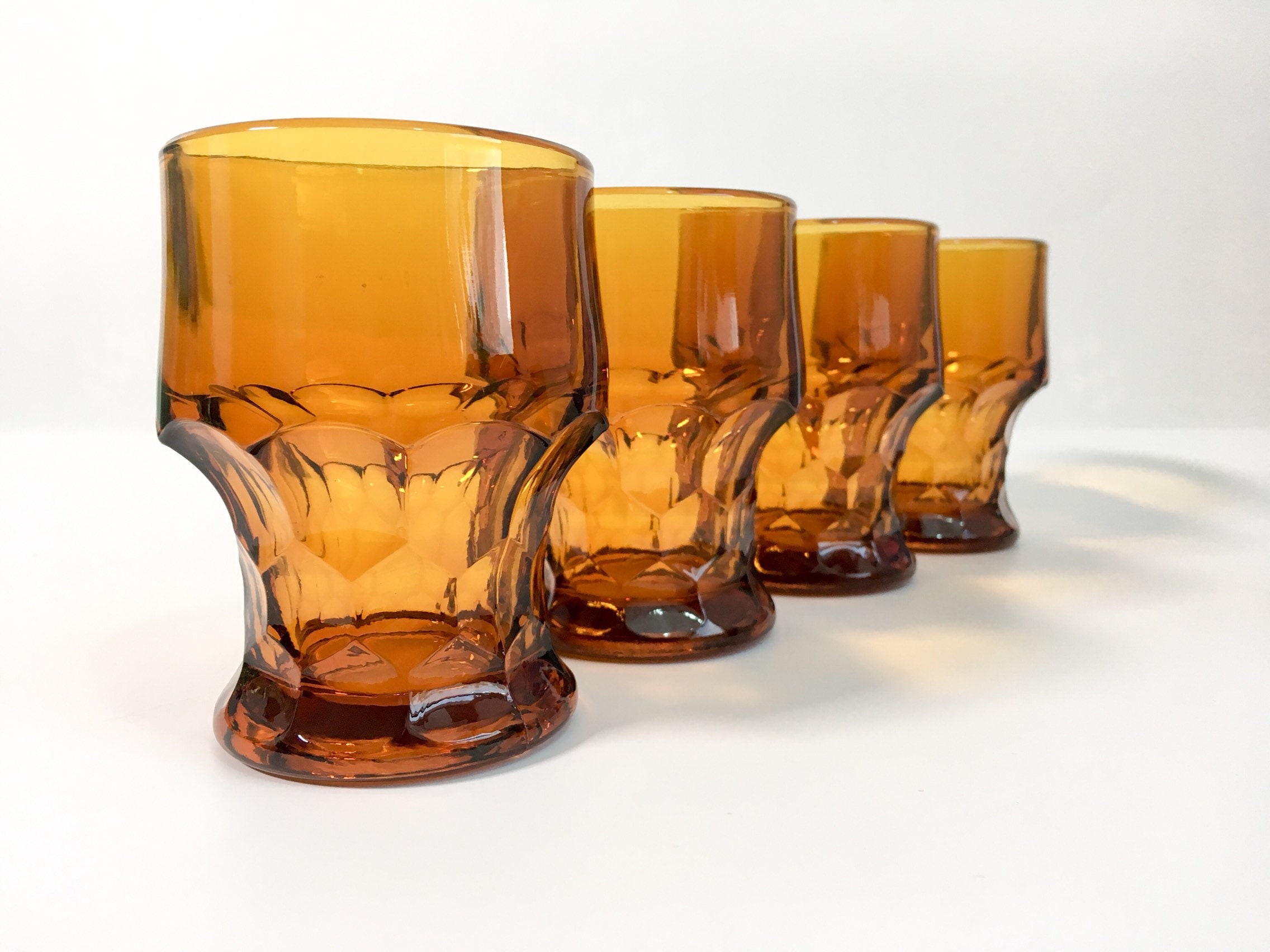 vintage deep amber Swedish tall drinking glasses