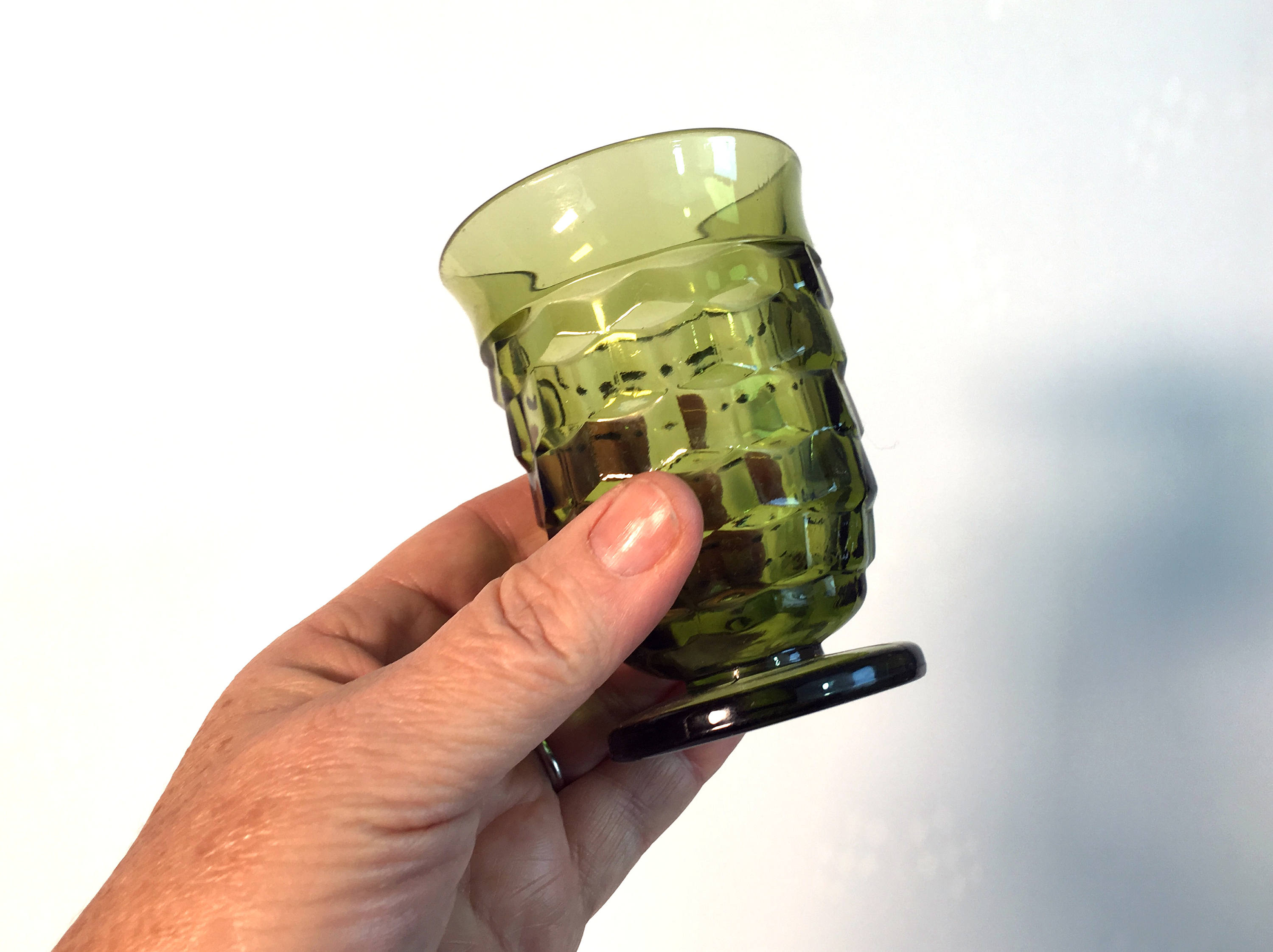 Vintage Set of 4 Whitehall Juice Glasses Green (Avocado) by Colony Heavy Juice Glasses Waffle