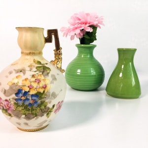 Antique HABSBOURG Austria Fine Porcelain Vase Pitcher - A. STELLMACHER Art Nouveau Pitcher / Ewer / Vase Wild Roses Flowers Small Home Decor