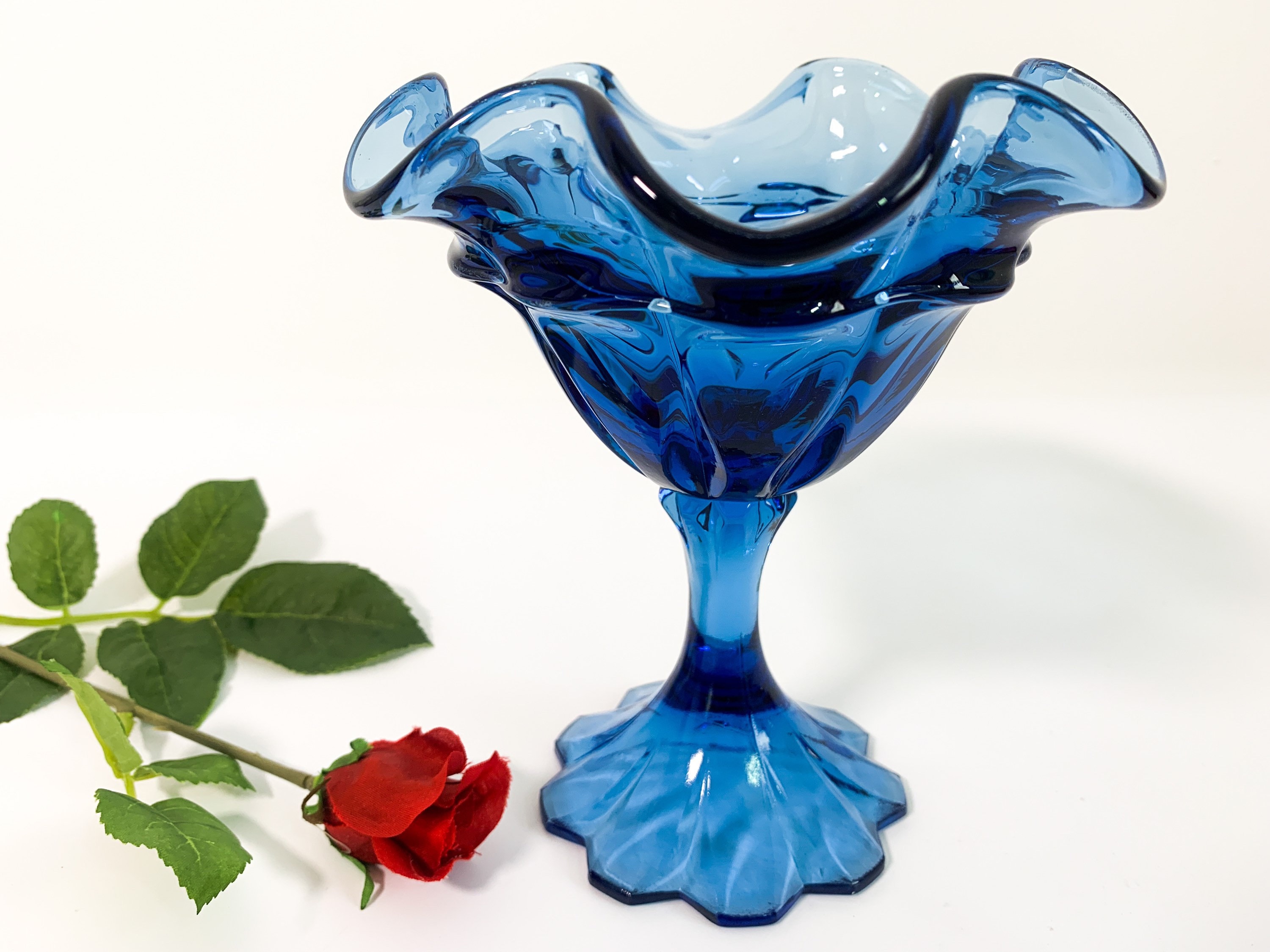 Housewarming Gift Blue HomeDecor VintageCobalt Blue Vase Colored Tinted Glass Vase Vintage Home Decor Vintage Blue Vase