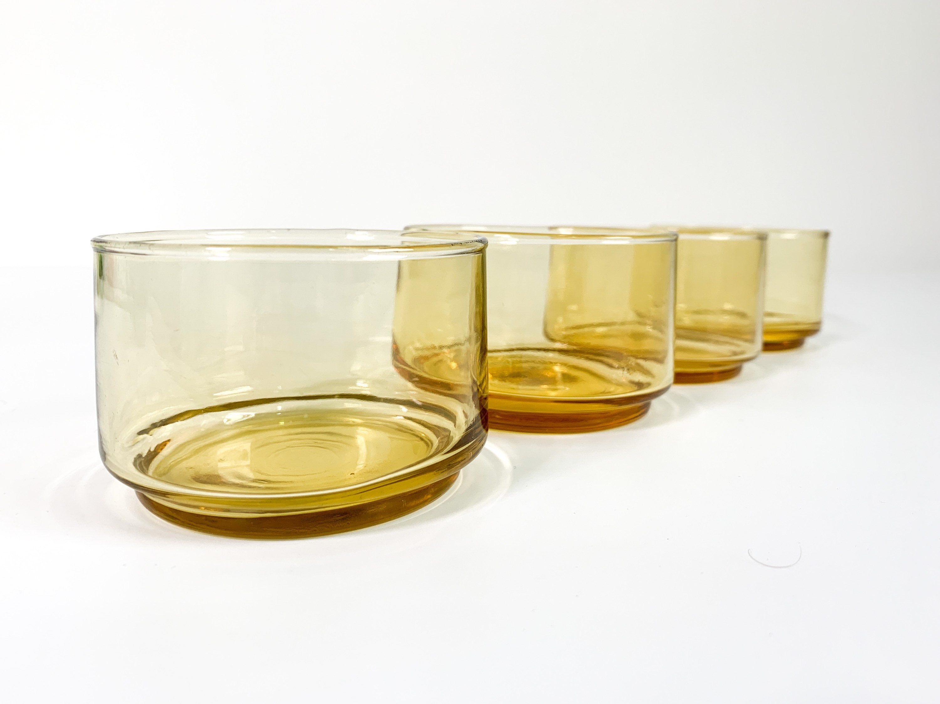 Vintage / Retro Amber Stackable Drinking Glasses Set of 4 Lowball