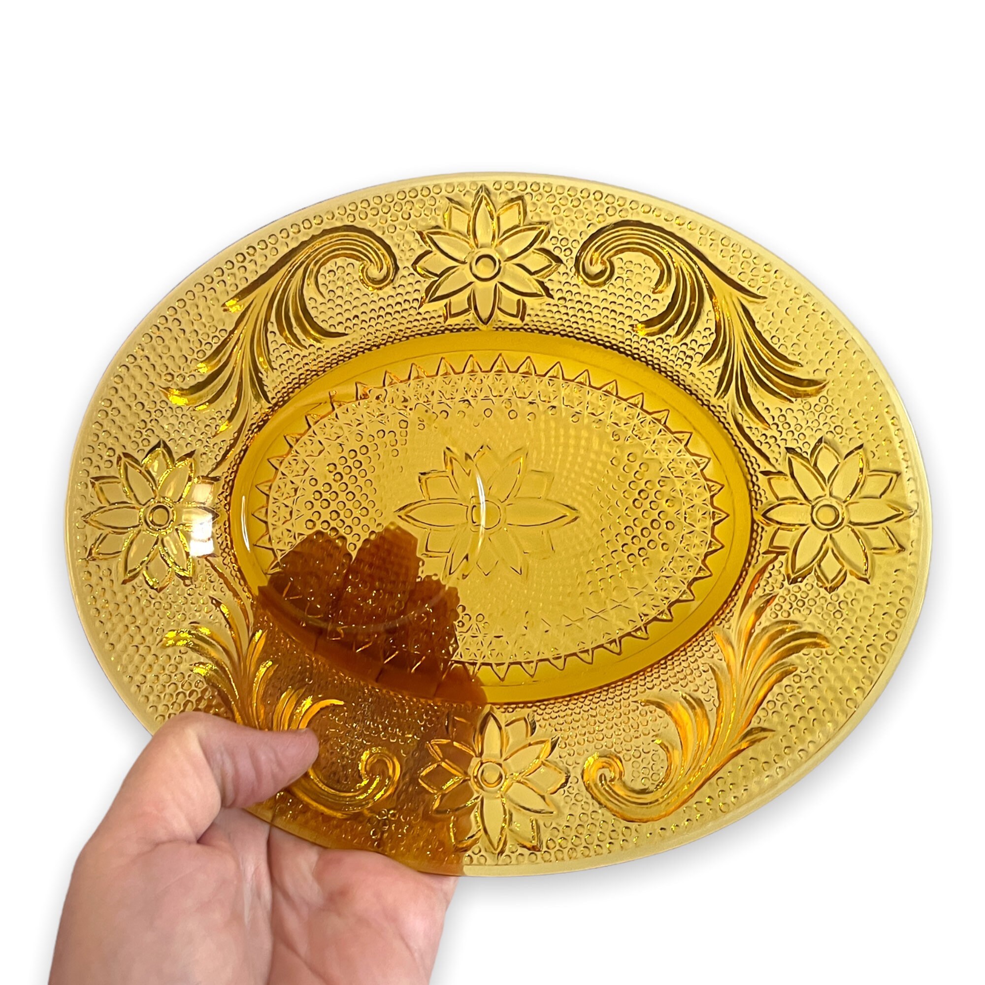 Vintage Amber glass Sandwich Plate & Cup Set Kitchen Home Decor