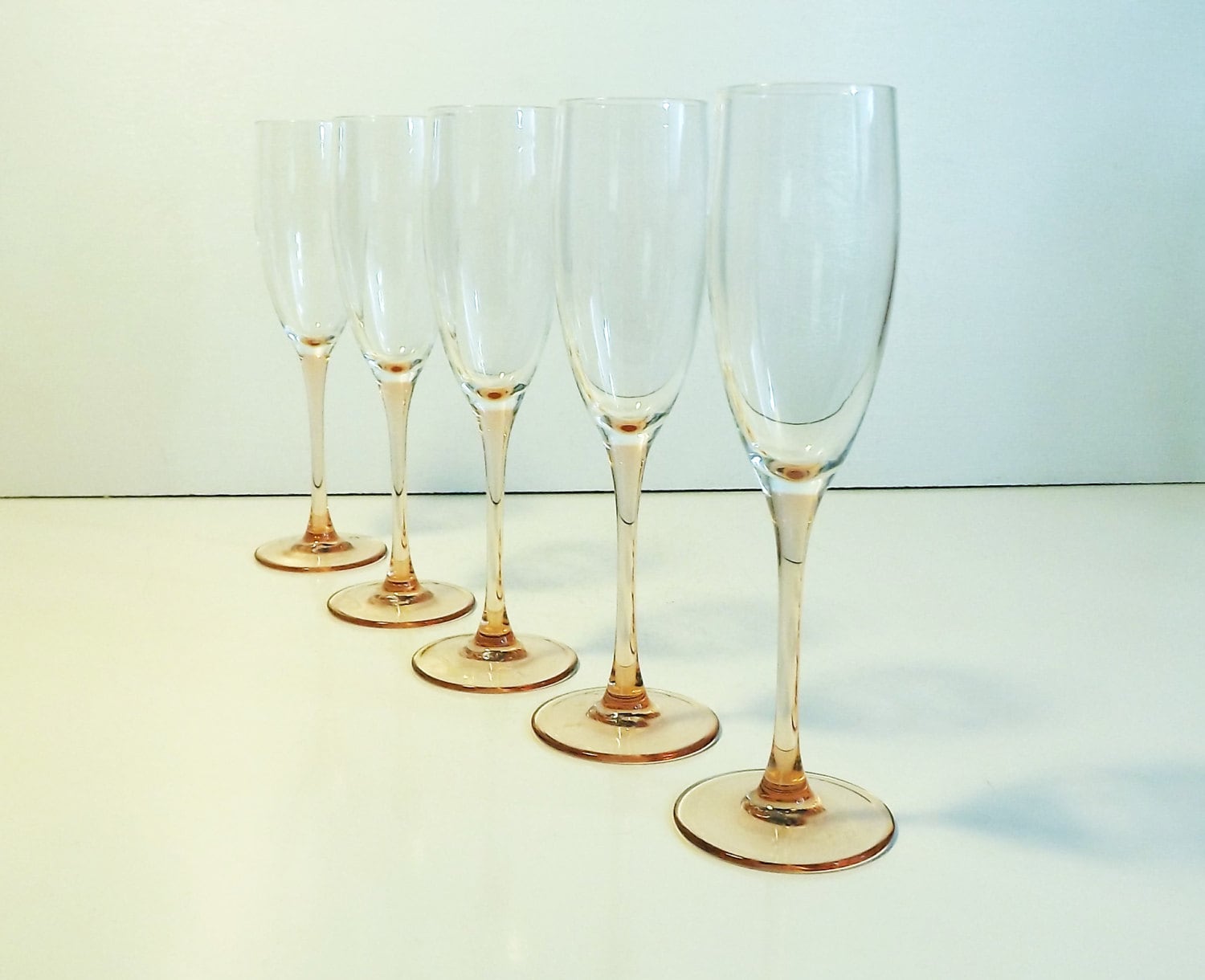 4 Pink Stemmed Champagne Glasses Vintage Set of 4 6 oz. each Made