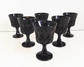 Vintage Set of 6 (or 7) Blue Glass Wine Glasses / Goblets - Noritake Perspective Goblets in Solid Blue Glass