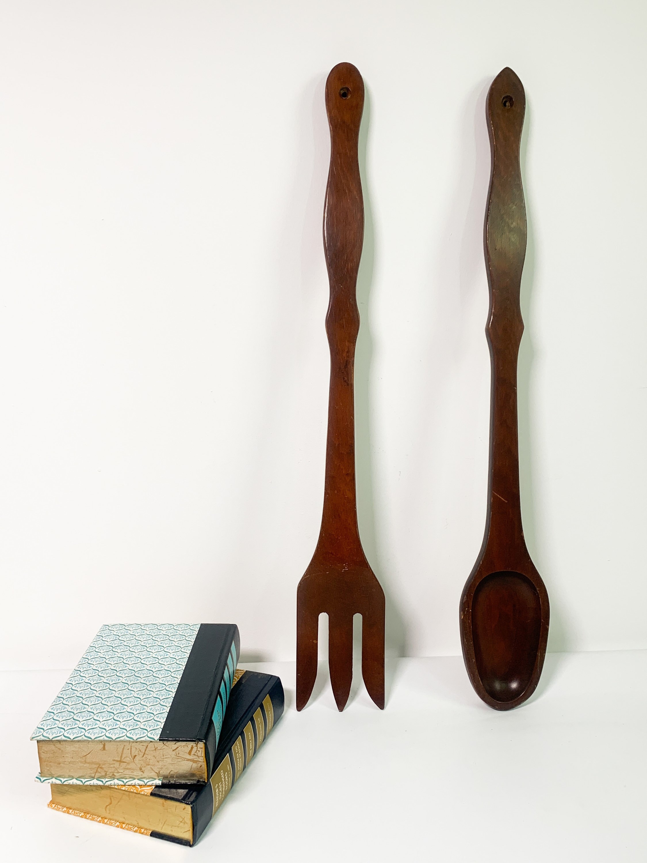 Retro LARGE Oversized Wooden Spoon & Fork Set Funky Vintage Mid