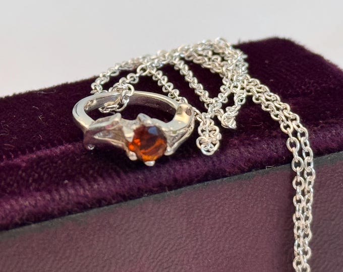 Vintage Silver & Simulated Garnet Baby Ring Necklace w/ 925 Chain - Petite Retro Baby Ring on Fine SS Chain - Gift for Girl - Unique Pendant