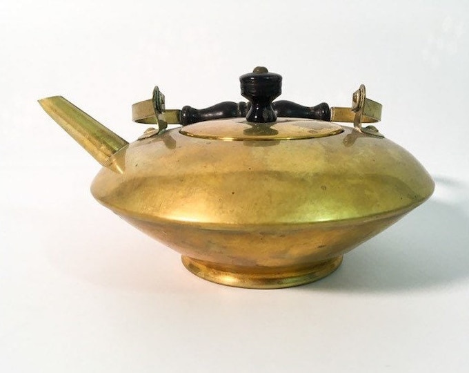 1800s SWS Teapot ANTIQUE Brass w/ Provenance from 1879 - SWS Co - Teakettle w/ Wood Handle