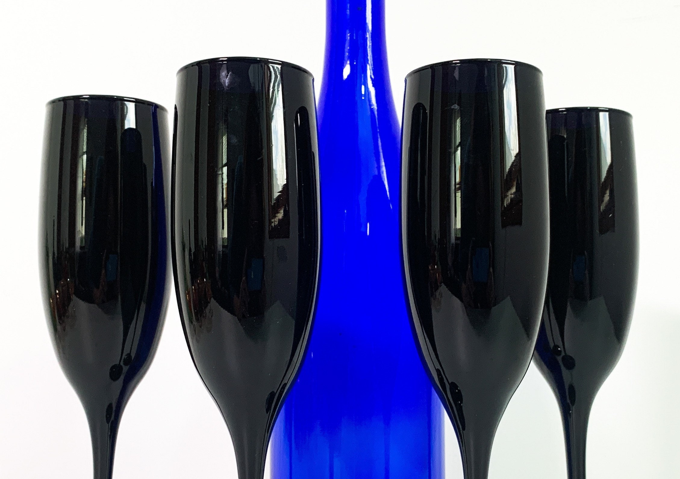 Vintage Premiere Black Champagne Flutes or Glasses by Libbey Set of 4